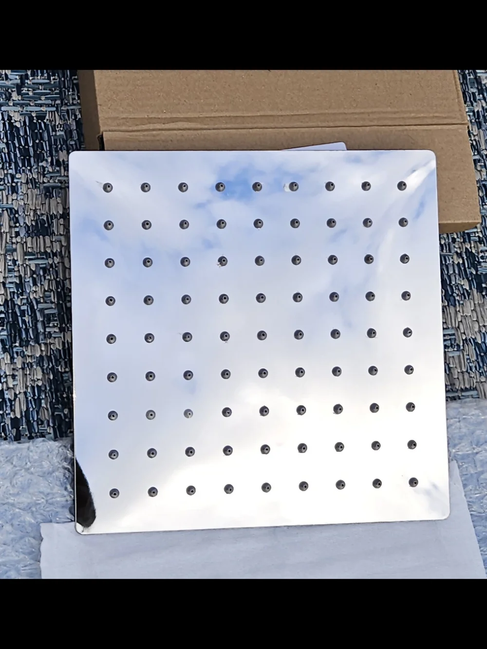 8-inch square stainless steel or chrome rainfall shower head